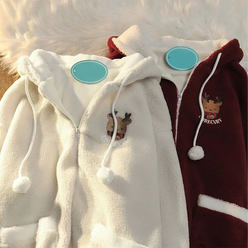 Cute Elk Lamb Velvet Hoodie