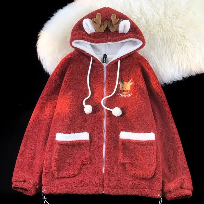Cute Elk Lamb Velvet Hoodie