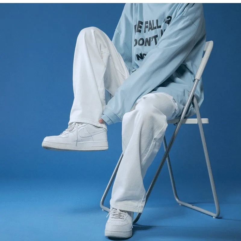 Unisex White Loose-Fit Denim Jeans