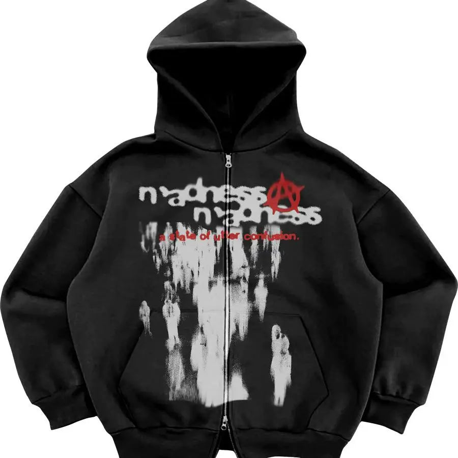 Gothic Retro High Street Hoodies Y2k Zip Up Hoodie