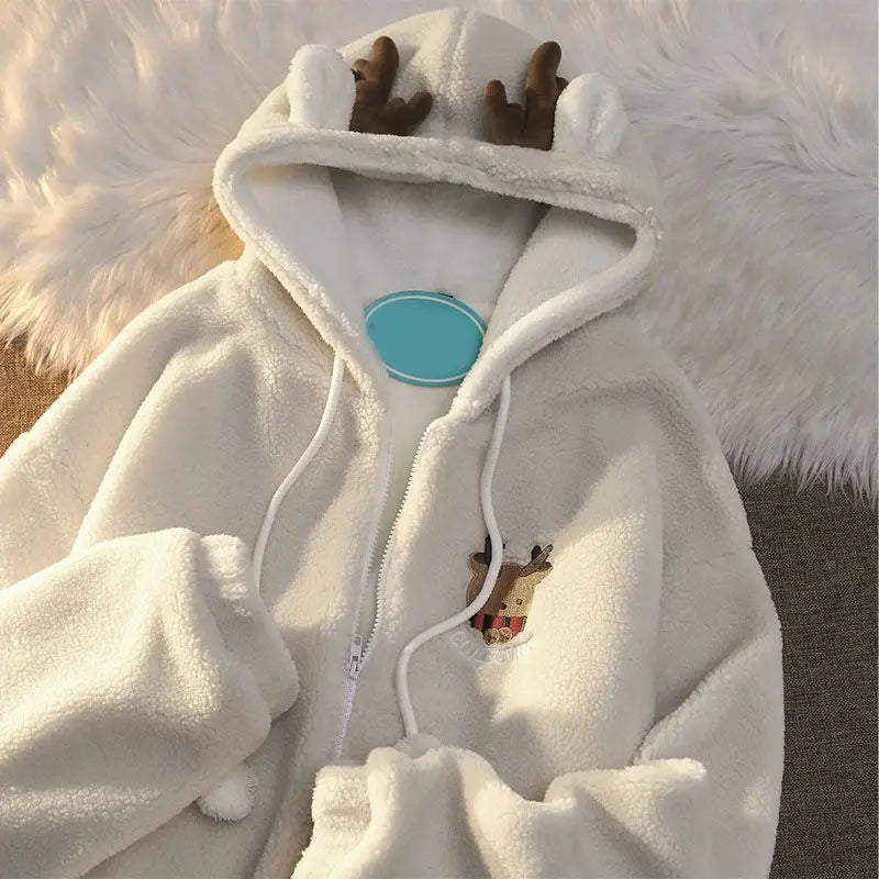 Cute Elk Lamb Velvet Hoodie
