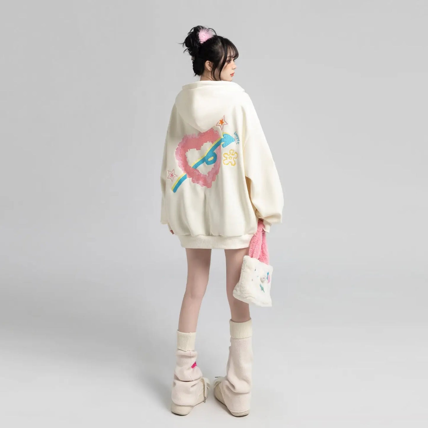 Y2k Zipper Hoodie Women Oversized Anime Pattern