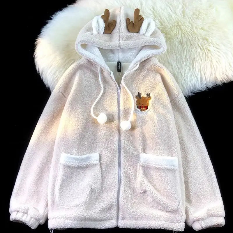 Cute Elk Lamb Velvet Hoodie