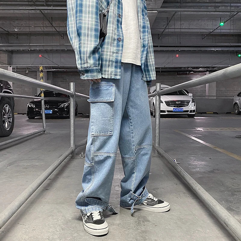 Men’s Wide-Leg Denim Cargo Jeans