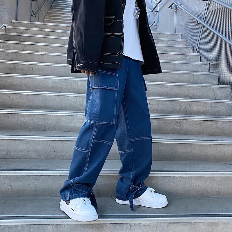 Men’s Wide-Leg Denim Cargo Jeans