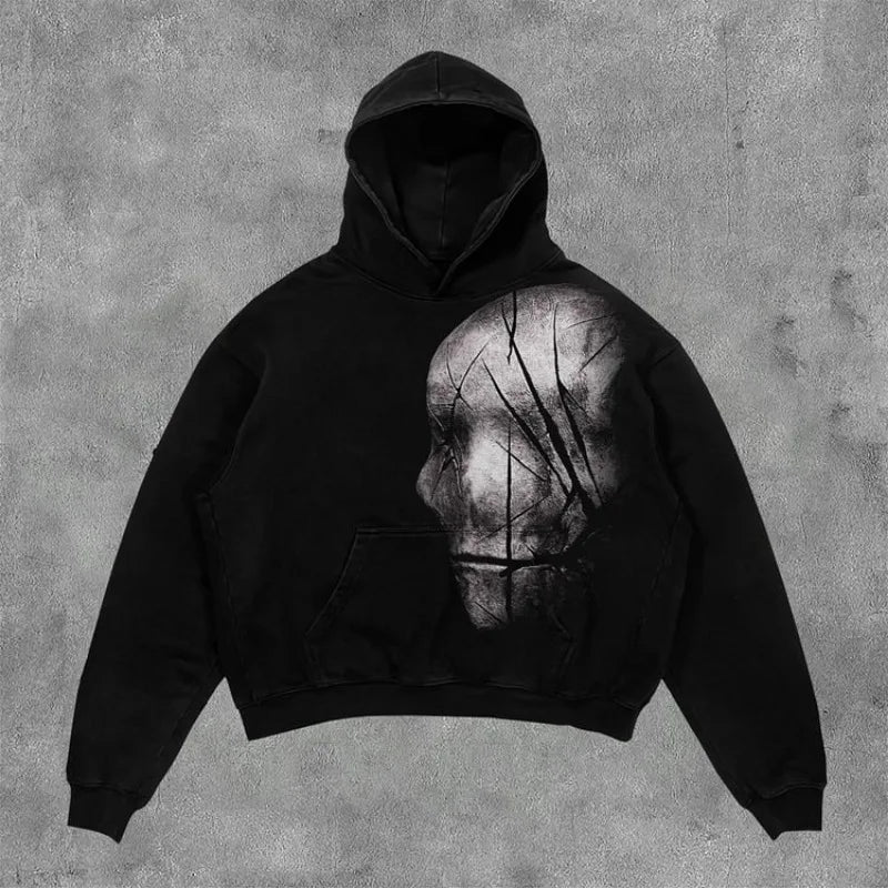 Vintage Destiny Mummy Graphic Print Side Pockets Hoodie Men Y2K