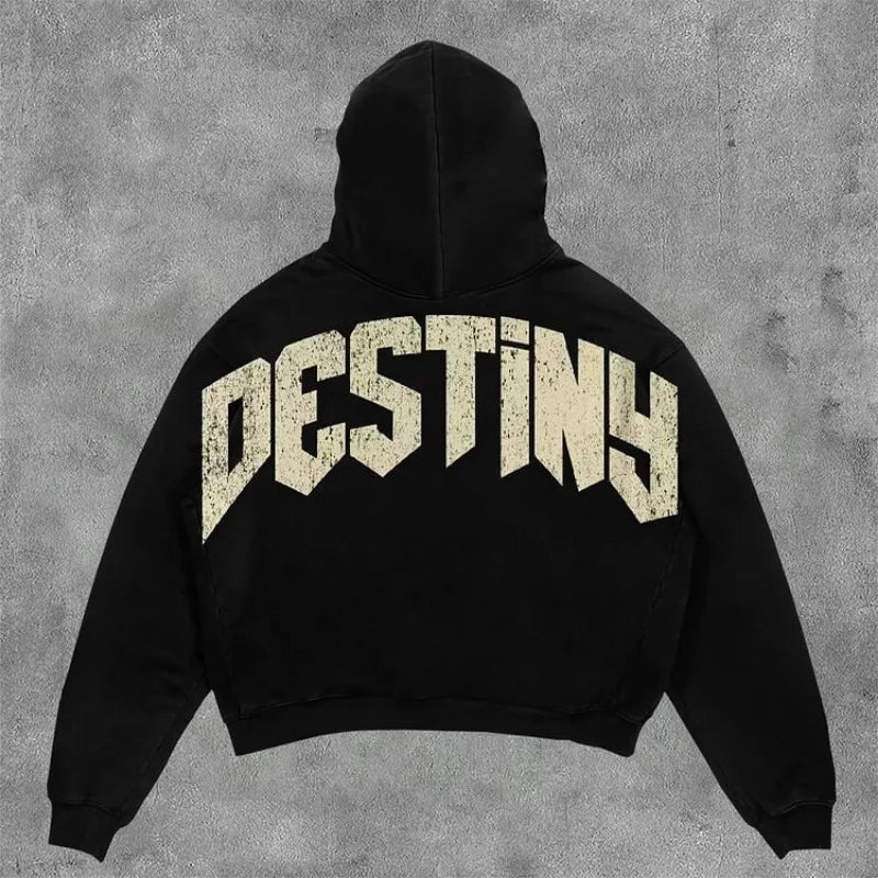 Vintage Destiny Mummy Graphic Print Side Pockets Hoodie Men Y2K