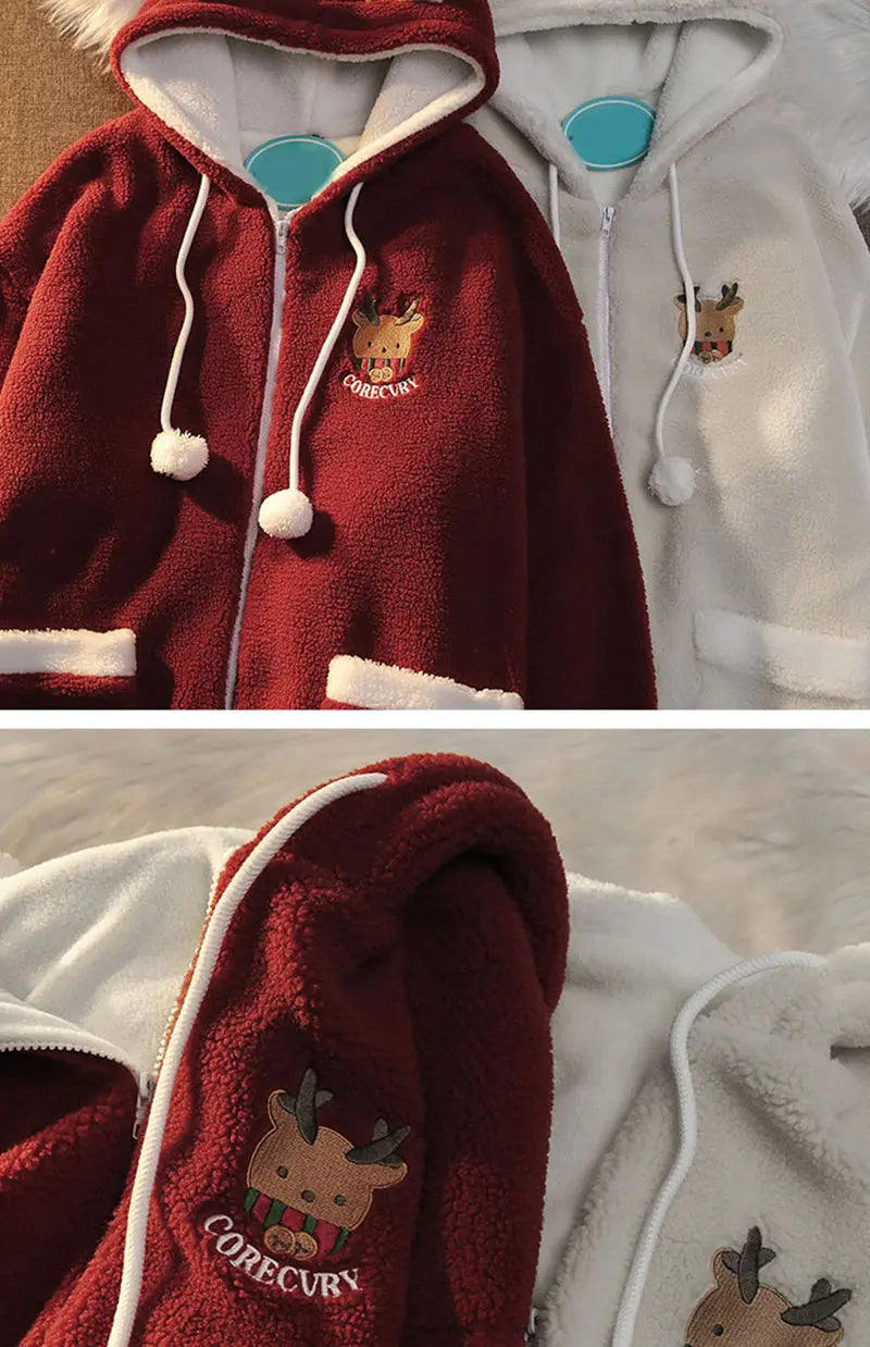 Cute Elk Lamb Velvet Hoodie