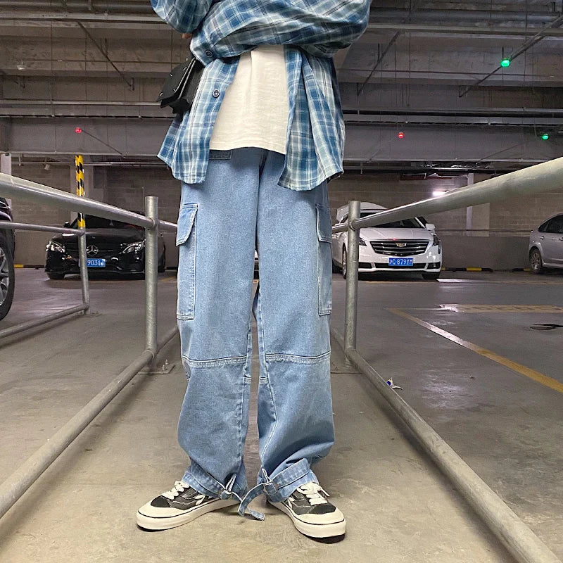 Men’s Wide-Leg Denim Cargo Jeans