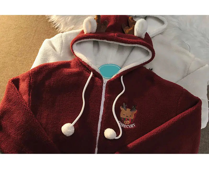 Cute Elk Lamb Velvet Hoodie