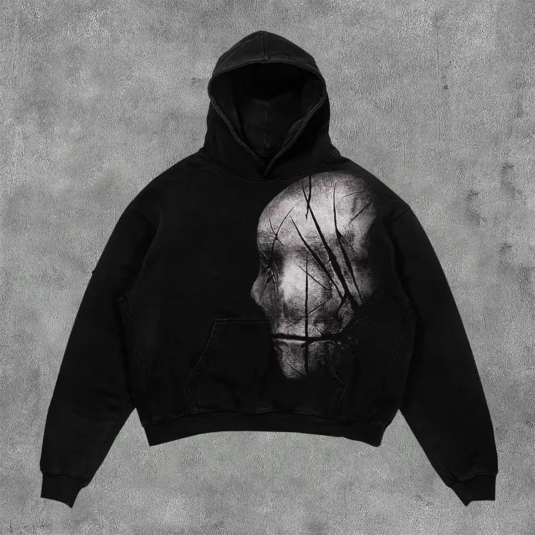 Vintage Destiny Mummy Graphic Print Side Pockets Hoodie Men Y2K
