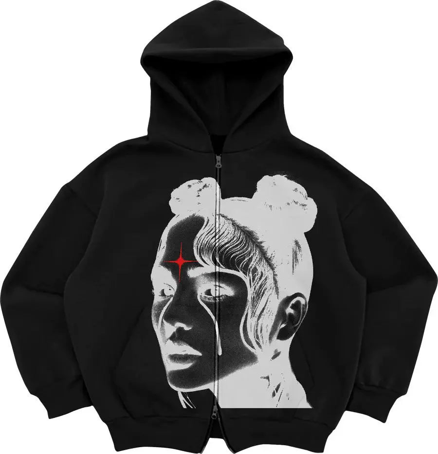 Gothic Retro High Street Hoodies Y2k Zip Up Hoodie
