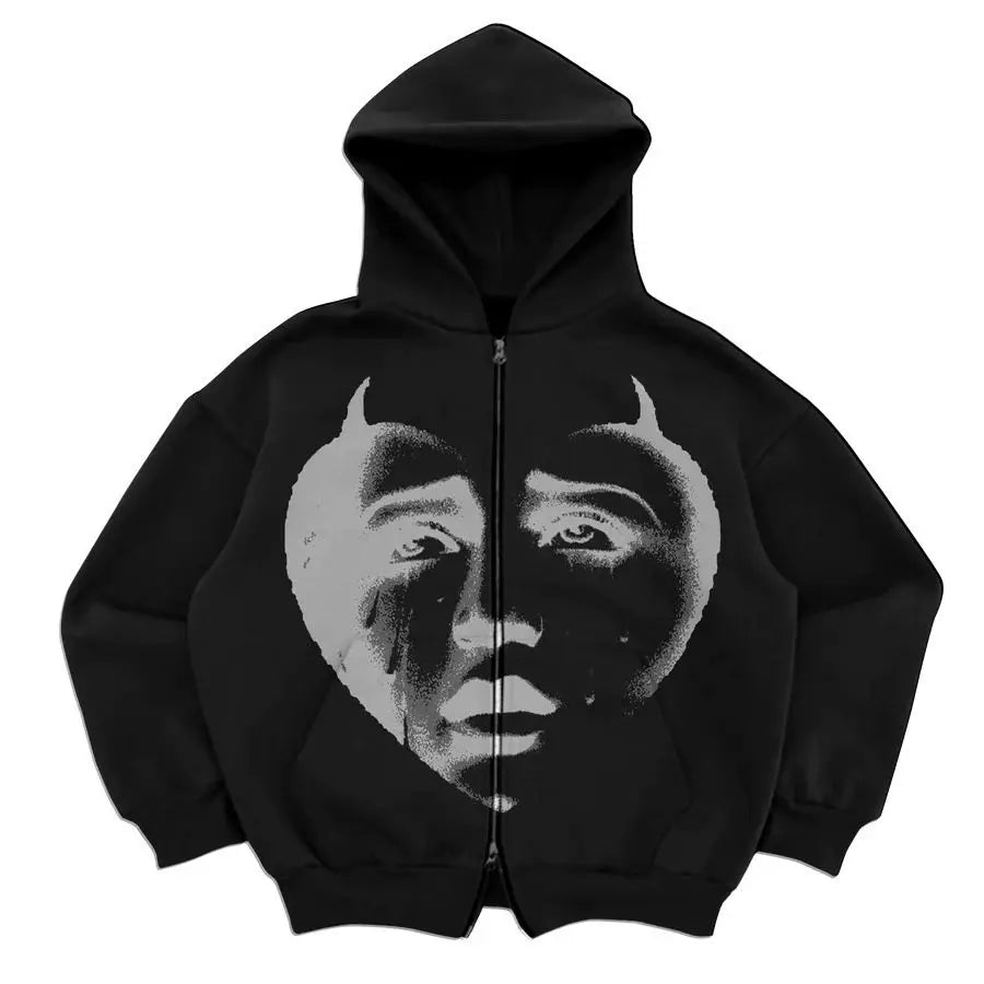 Gothic Retro High Street Hoodies Y2k Zip Up Hoodie