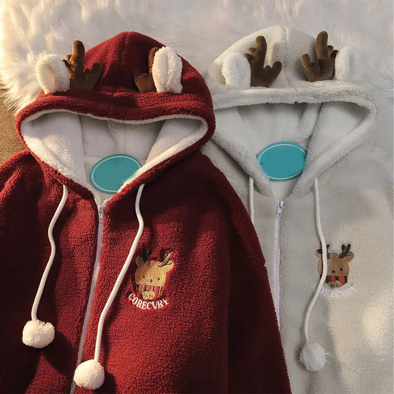 Cute Elk Lamb Velvet Hoodie