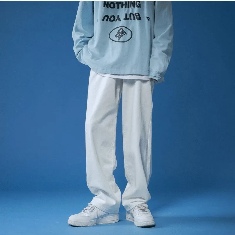 Unisex White Loose-Fit Denim Jeans
