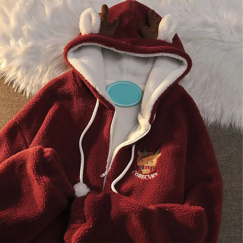 Cute Elk Lamb Velvet Hoodie