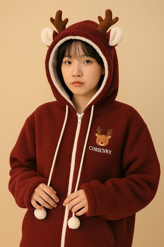 Cute Elk Lamb Velvet Hoodie