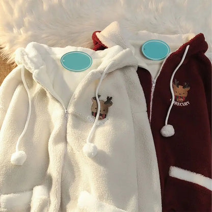 Cute Elk Lamb Velvet Hoodie