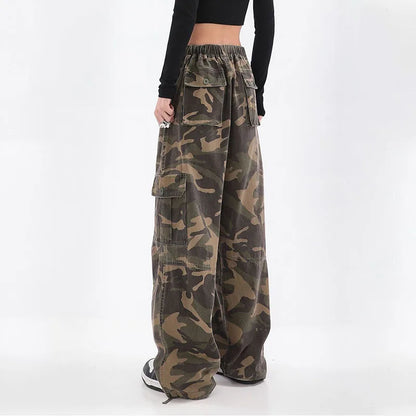 Urban Chic - Oversized Camo Cargo Pants for Women with Drawstring Waist