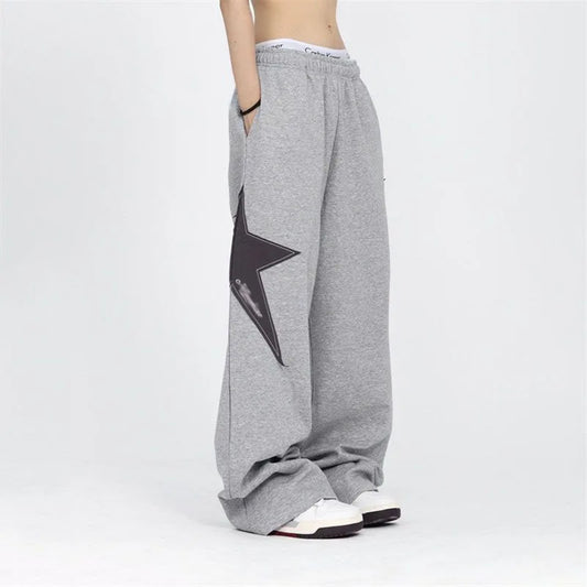 UrbanVibe - Women's Wide Leg Sweatpants with Elastic Waist & Embroidery
