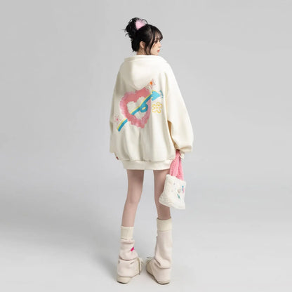 Y2k Zipper Hoodie Women Oversized Anime Pattern