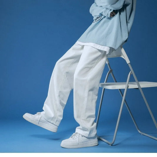 Unisex White Loose-Fit Denim Jeans
