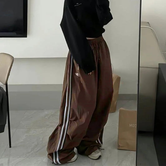 Vintage Y2K Striped Wide Leg Sweatpants for Women - Oversized Baggy Trousers
