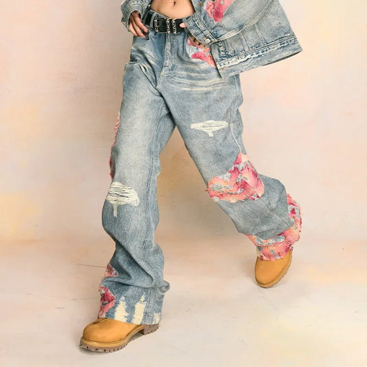 K-Style Wide Leg Denim Jeans - Loose Fit