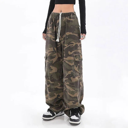 Urban Chic - Oversized Camo Cargo Pants for Women with Drawstring Waist