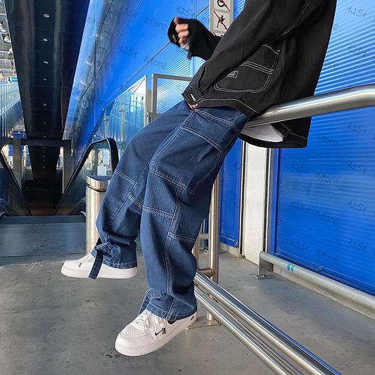 Men’s Wide-Leg Denim Cargo Jeans