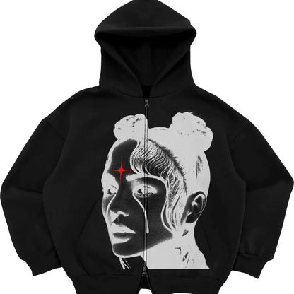 Gothic Retro High Street Hoodies Y2k Zip Up Hoodie