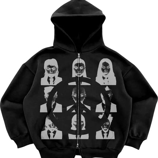 Gothic Retro High Street Hoodies Y2k Zip Up Hoodie