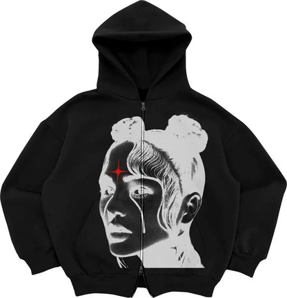 Gothic Retro High Street Hoodies Y2k Zip Up Hoodie