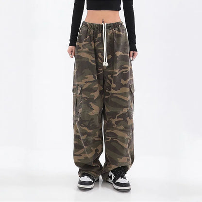 Variant image for Urban Chic - Oversized Camo Cargo Pants for Women with Drawstring Waist-1