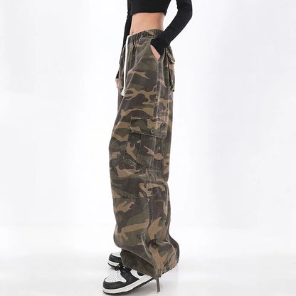 Urban Chic - Oversized Camo Cargo Pants for Women with Drawstring Waist